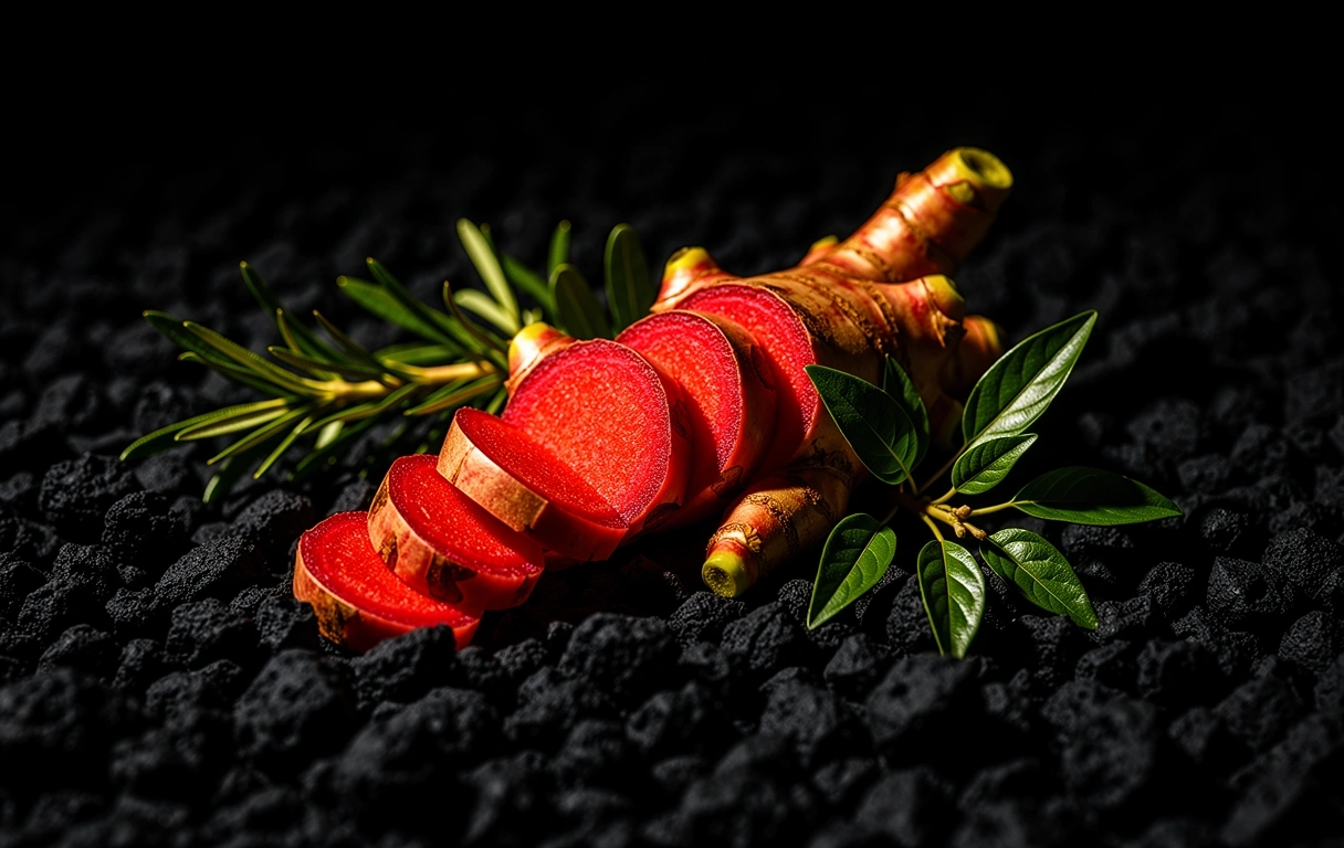 Natural botanical ingredients on volcanic sand
