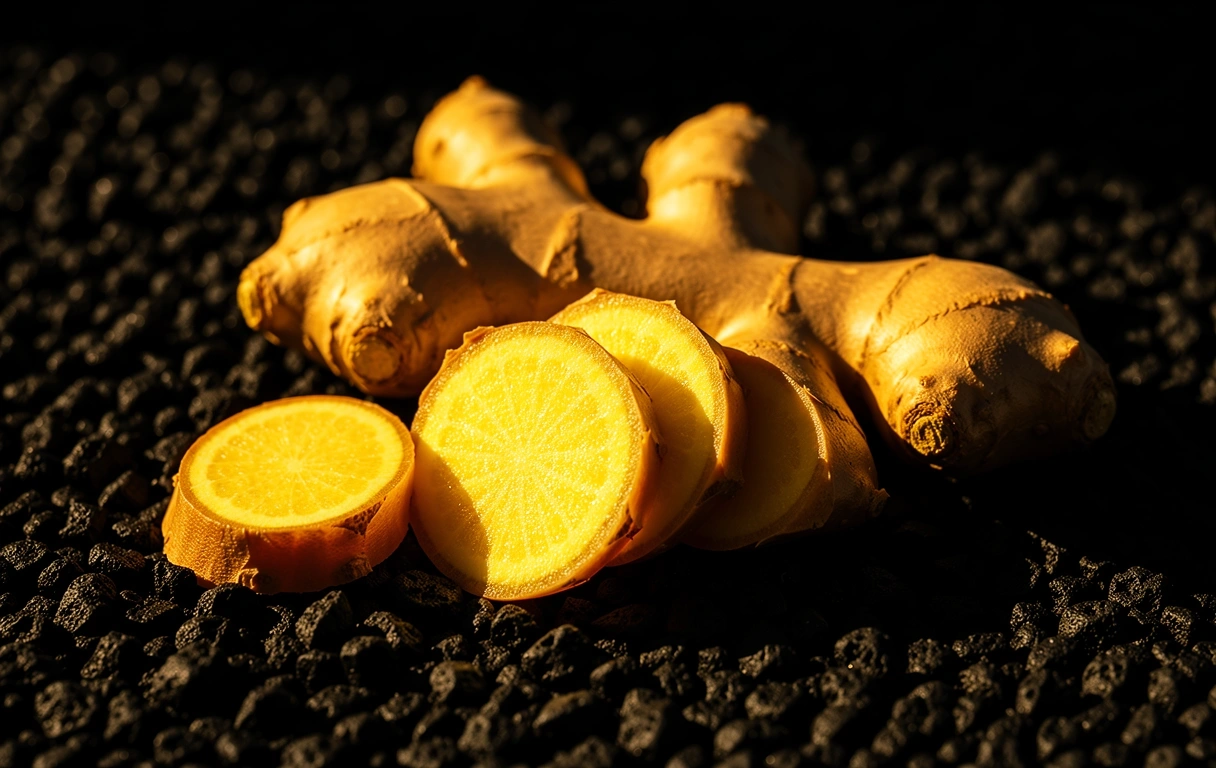 Bahan botani mentah di atas pasir vulkanik